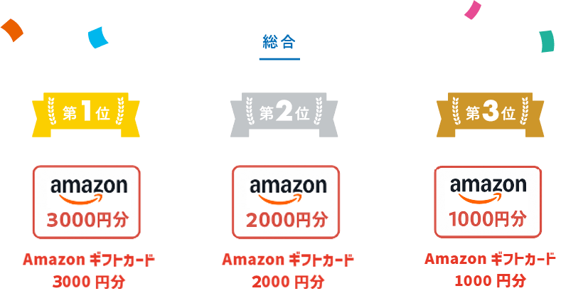 総合 第1位 Amazonギフトカード3000円分 第2位　Amazonギフトカード2000円分 第3位 Amazonギフトカード1000円分